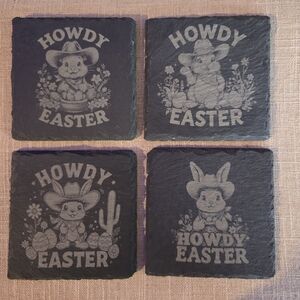 Easter is Coming! Howdy Easter Bunny Slate Coaster Set - Black & Gray